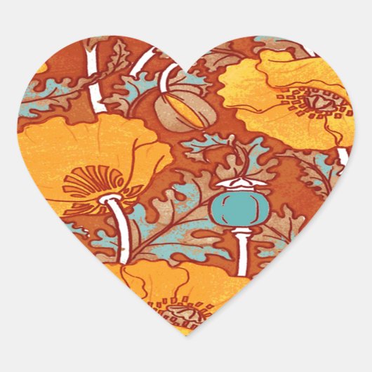 Vintag Poppy Herz-Aufkleber (Vorderseite)