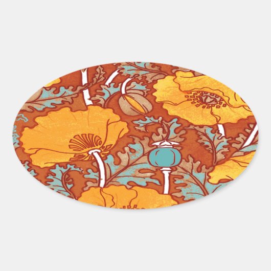 Vintag Poppy Ovaler Aufkleber (Vorderseite)