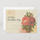 Vintag Post Mother's Day Rote Rose Bouquet Postkarte (Vorne/Hinten)