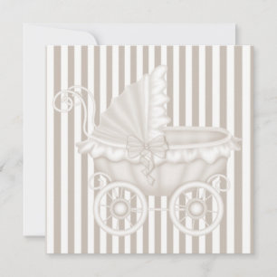 VINTAG PRAM BABY SHOWER EINLADUNG SEPIA STRIPES