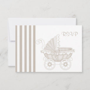 VINTAG PRAM BABY SHOWER SEPIA/WEISSE UAWG RSVP KARTE