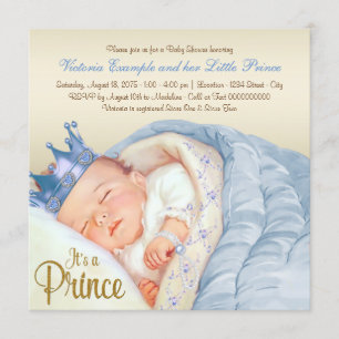 Vintag Prince Baby Blue Gold Baby Dusche Einladung