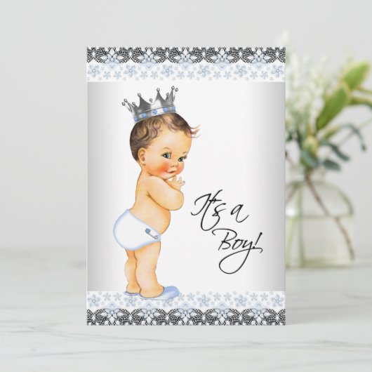 Vintag Prince Baby Boy Dusche Einladung (Stehend Vorderseite)