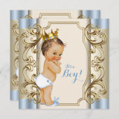Vintag Prince Blue und Gold Baby Dusche Einladung (Vorne/Hinten)