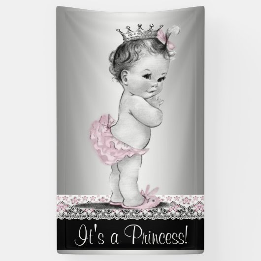Vintag Princess Baby Dusche Banner (Vertikal)