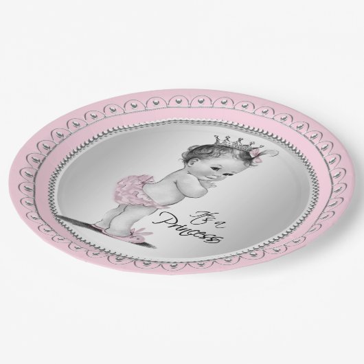 Vintag Princess Baby Dusche Pappteller (Schrägansicht)