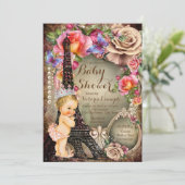 Vintag Princess Eiffel Tower Paris Babydusche Einladung (Stehend Vorderseite)