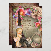 Vintag Princess Eiffel Tower Paris Babydusche Einladung (Vorne/Hinten)