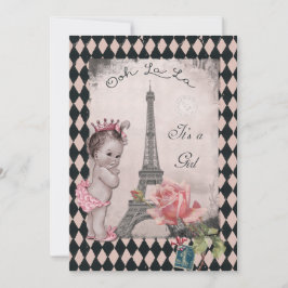 Vintag Princess Eiffel Tower Rose Babydusche Einladung