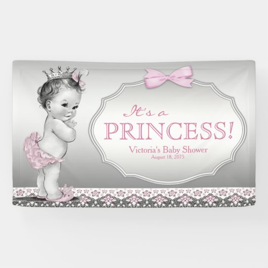 Vintag Princess Girl Baby Dusche Banner (Horizontal)