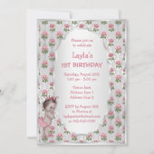 Vintag Princess Pink Roses Silver Baby Geburtstag Einladung (Rückseite)
