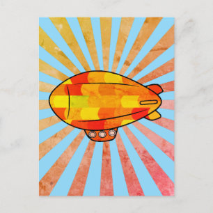Vintag Print Blimp Ballon Sunny Sky Postkarte