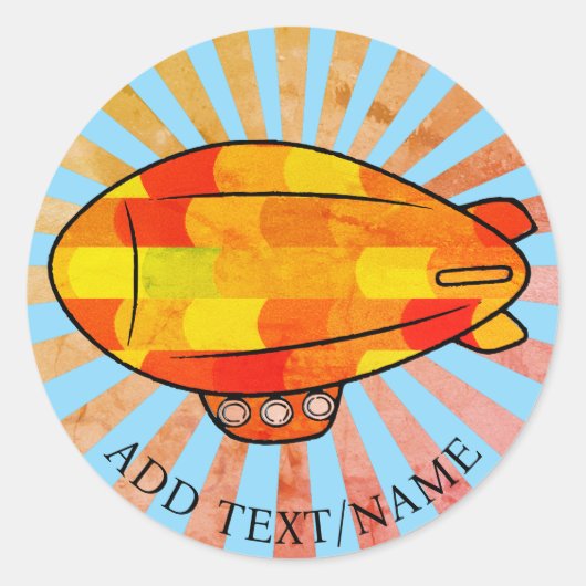 Vintag Print Blimp Ballon Sunny Sky Runder Aufkleber (Vorderseite)