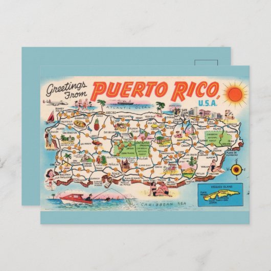 Vintag Puerto Rico Karte (Vorne/Hinten)
