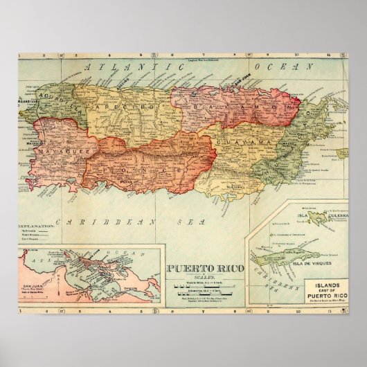 Vintag Puerto Rico Karte, 1898 Poster (Vorne)