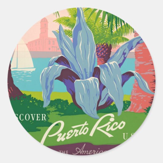 Vintag Puerto Rico Reisen Kunst, Dichtung und Musi Runder Aufkleber (Vorderseite)