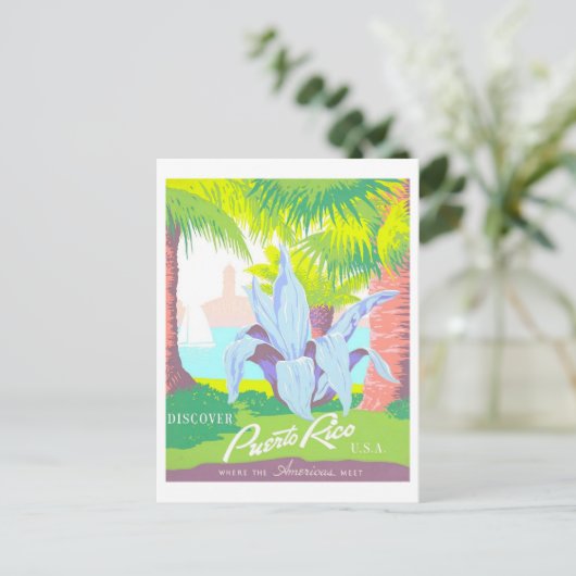 Vintag Puerto Rico Reiseposter Postkarte (Stehend Vorderseite)