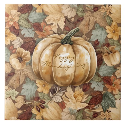 Vintag, Pumpkin mit Erntedank Pattern Throw Pi Fliese (Vorderseite)