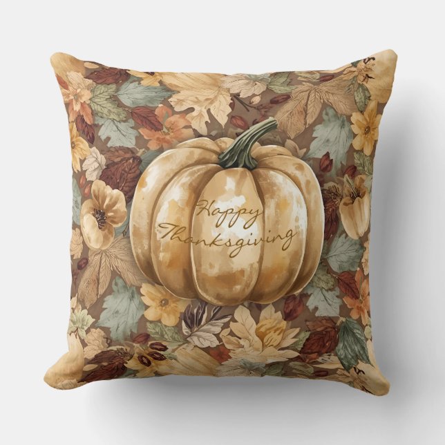 Vintag, Pumpkin mit Erntedank Pattern Throw Pi Kissen (Vorderseite)