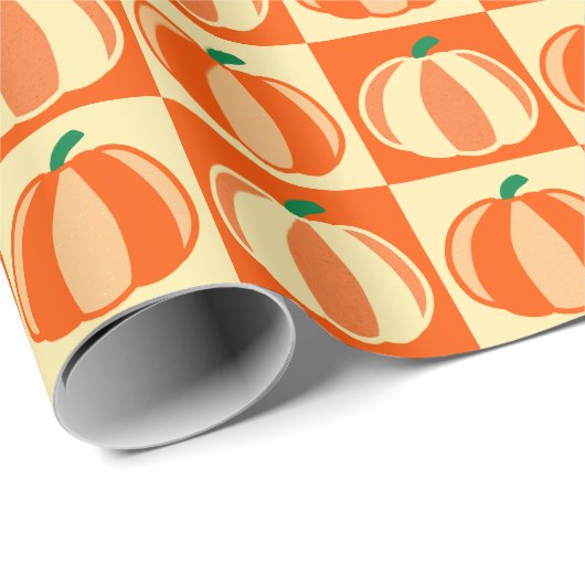 Vintag Pumpkin Orange Tartan Karierter Erntedank Geschenkpapier (Rolleneckpunkt)