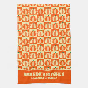 Vintag Pumpkin Orange Tartan Karierter Erntedank Geschirrtuch