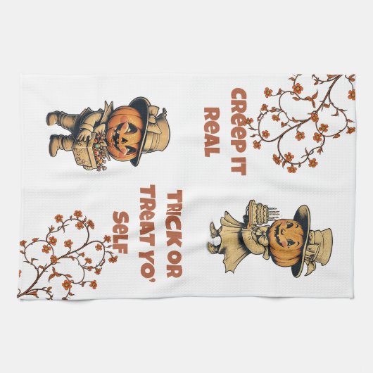 Vintag Pumpkin Pals Halloween Geschirrtuch (Horizontal)