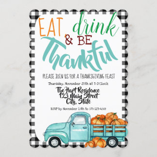 Vintag Pumpkin Truck Gingham Erntedank Einladung