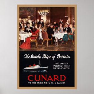 Vintag Queen Elizabeth Cunard Lines Travel Poster