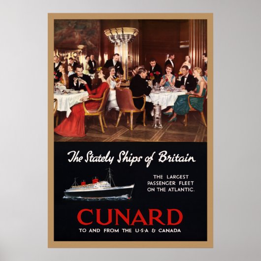 Vintag Queen Elizabeth Cunard Lines Travel Poster (Vorne)