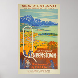 Vintag Queenstown New Zealand Travel Poster