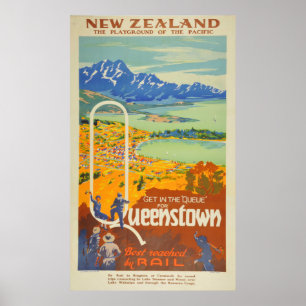 Vintag Queenstown New Zealand Travel Poster