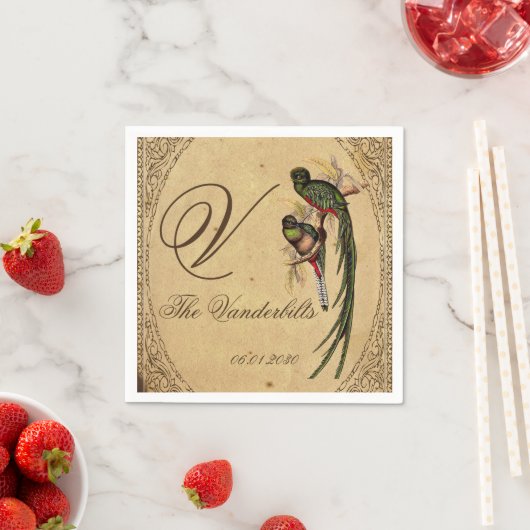 Vintag Quetzal Bird Wedding Napkin Serviette (Beispiel)