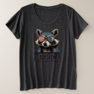 Vintag Raccoon Merica 4. july patriotisch Große Größe T-Shirt