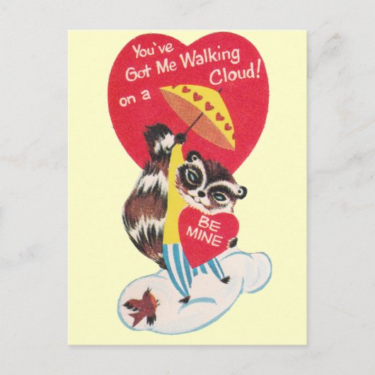 Vintag Raccoon Valentine Feiertagspostkarte (Vorderseite)