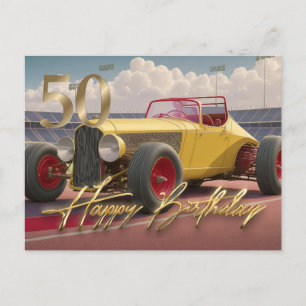 Vintag Racing Car Happy 50. Postkarte