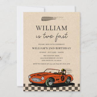 Vintag Racing Car Two Fast Boy 2. Geburtstag Einladung
