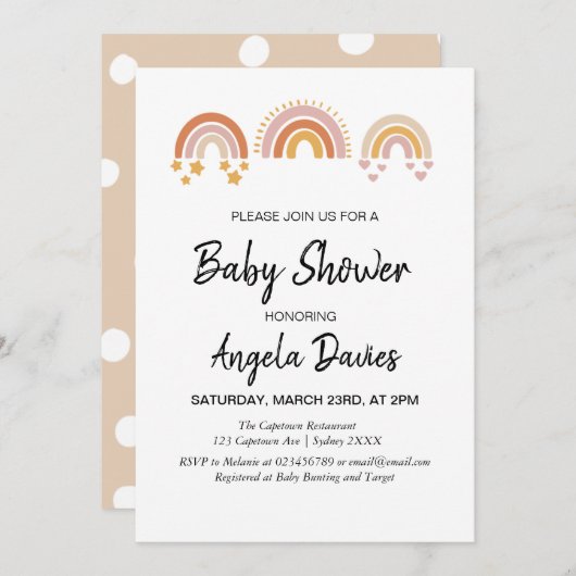 Vintag Rainbow Baby Shower Einladung (Vorne/Hinten)