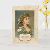 Vintag Raspberry Girl Birthday Karte (Gelbe Blume)