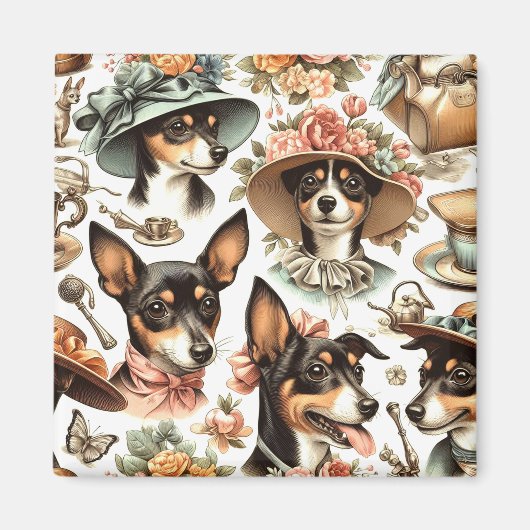 Vintag Rat Terrier Seamless Magnet (Vorne)