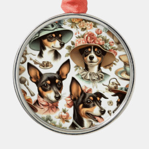 Vintag Rat Terrier Seamless Ornament Aus Metall