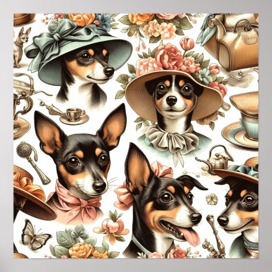 Vintag Rat Terrier Seamless Poster (Vorne)
