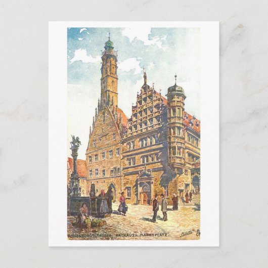 Vintag Rathaus Rothenburg, Deutschland Postkarte (Vorderseite)