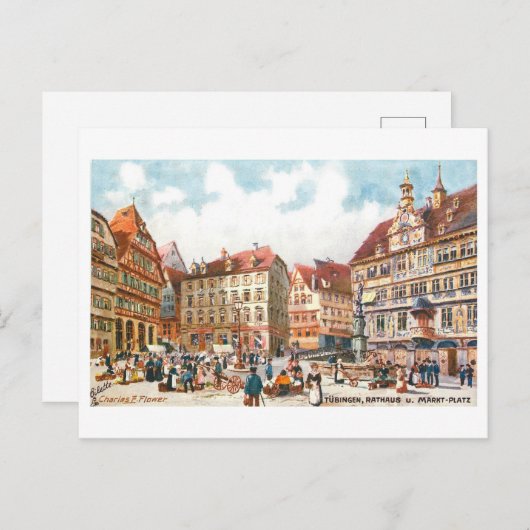 Vintag Rathaus Tubingen Deutschland Postkarte (Vorne/Hinten)