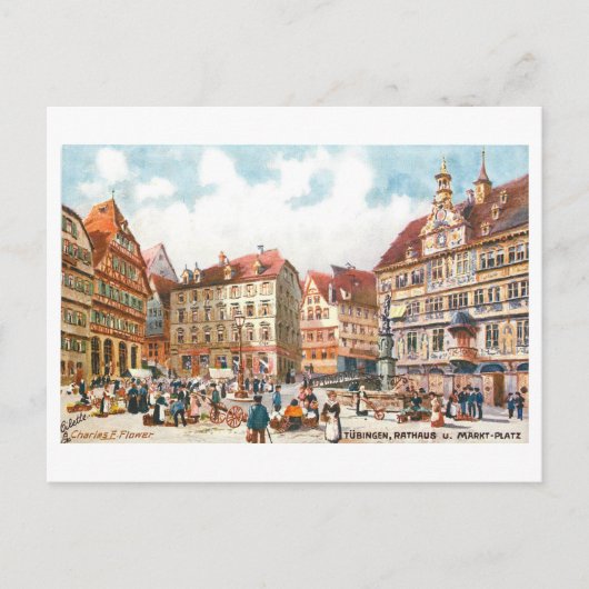 Vintag Rathaus Tubingen Deutschland Postkarte (Vorderseite)