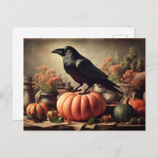 Vintag Raven Foto Gothic Halloween Postkarte (Vorne/Hinten)