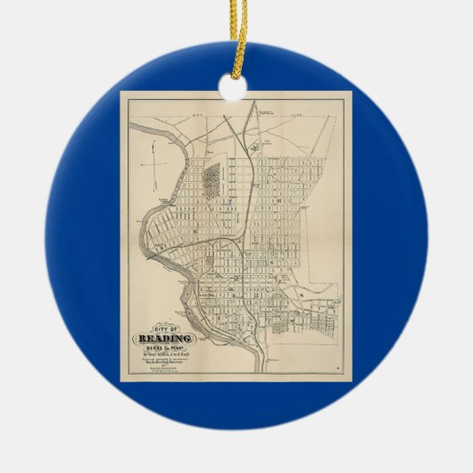 Vintag Reading PA Map 1877 Keramik Ornament (Vorne)