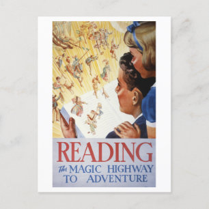 Vintag "Reading: The Magic Highway to Adventure" Postkarte
