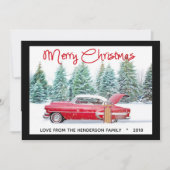 Vintag Red 1950er Chevy Frohe Weihnachten (Vorderseite)