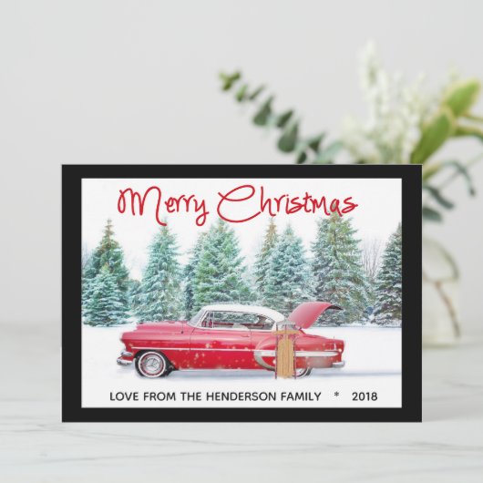 Vintag Red 1950er Chevy Frohe Weihnachten (Stehend Vorderseite)