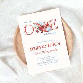 Vintag Red Airplane 1. Geburtstagskleidung Einladung